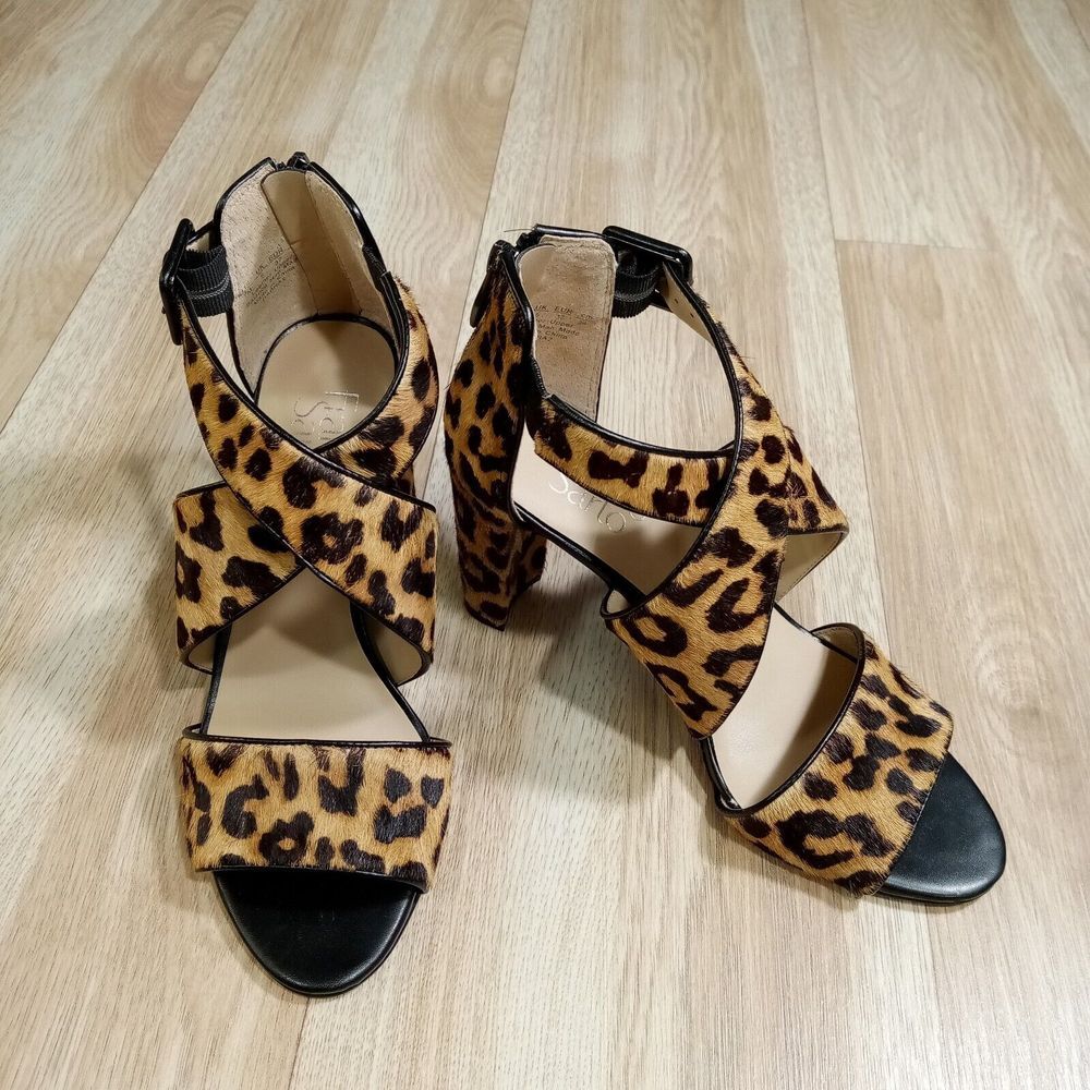 Franco Sarto Leopard Print Block Heel Sandals - Black Buckle - Picture 2 of 8